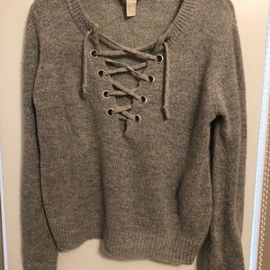 Tie front grey sweater